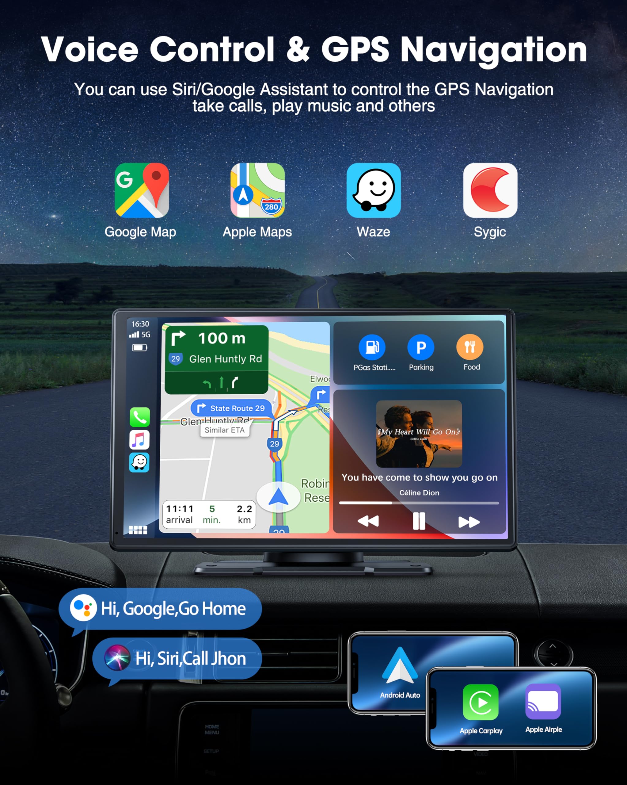 Lamtto 9 Inch Wireless Car Stereo With Apple Carplay & Android Auto,Portable Touch Screen Gps Navigation For Car,Car Audio Recei